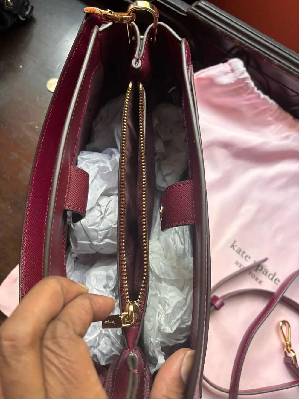 kate spade Wine Leather Satchel with Gold Hardware
